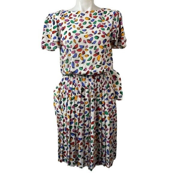 Vintage Dresses & Skirts - Vintage LTD by Roberta Colorful Polka Dot 80s 70s Dress Size Small